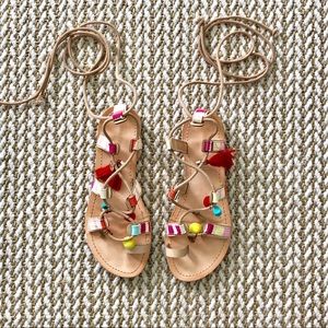 Pom Pom tassel tie up gladiator sandal